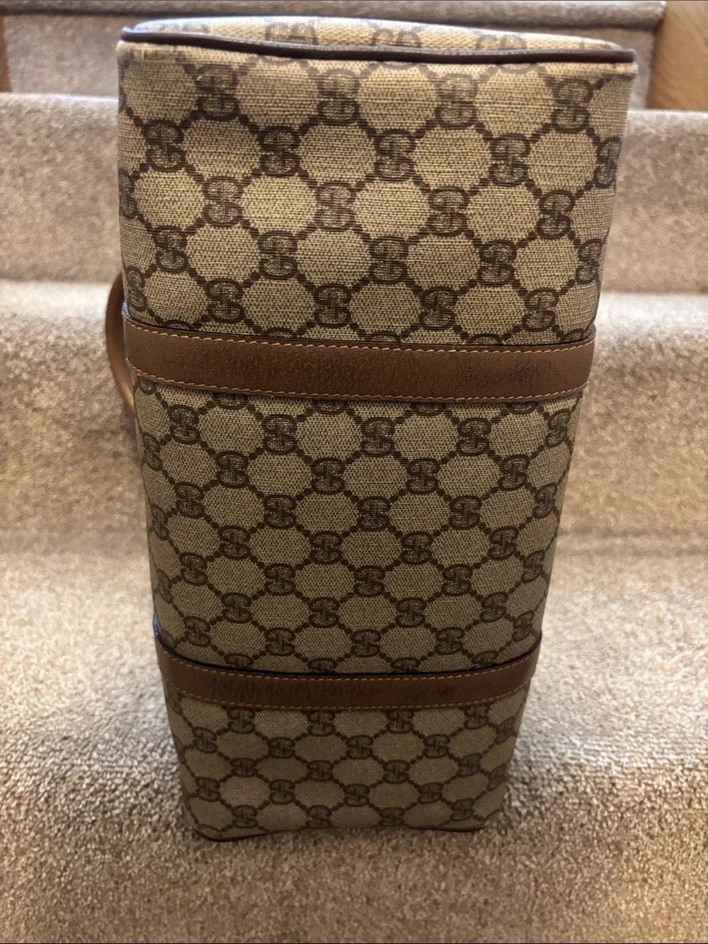 Gucci Brown GG Supreme Canvas Satchel with Gold Hardware